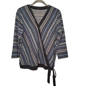 Silverwear Blue Gray Striped Tie Front V Neck Blouse Size Medium